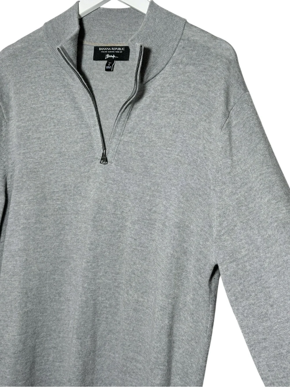 Banana Republic Tall Length Heather Gray Italian Merino Quarter Zip Sweater L